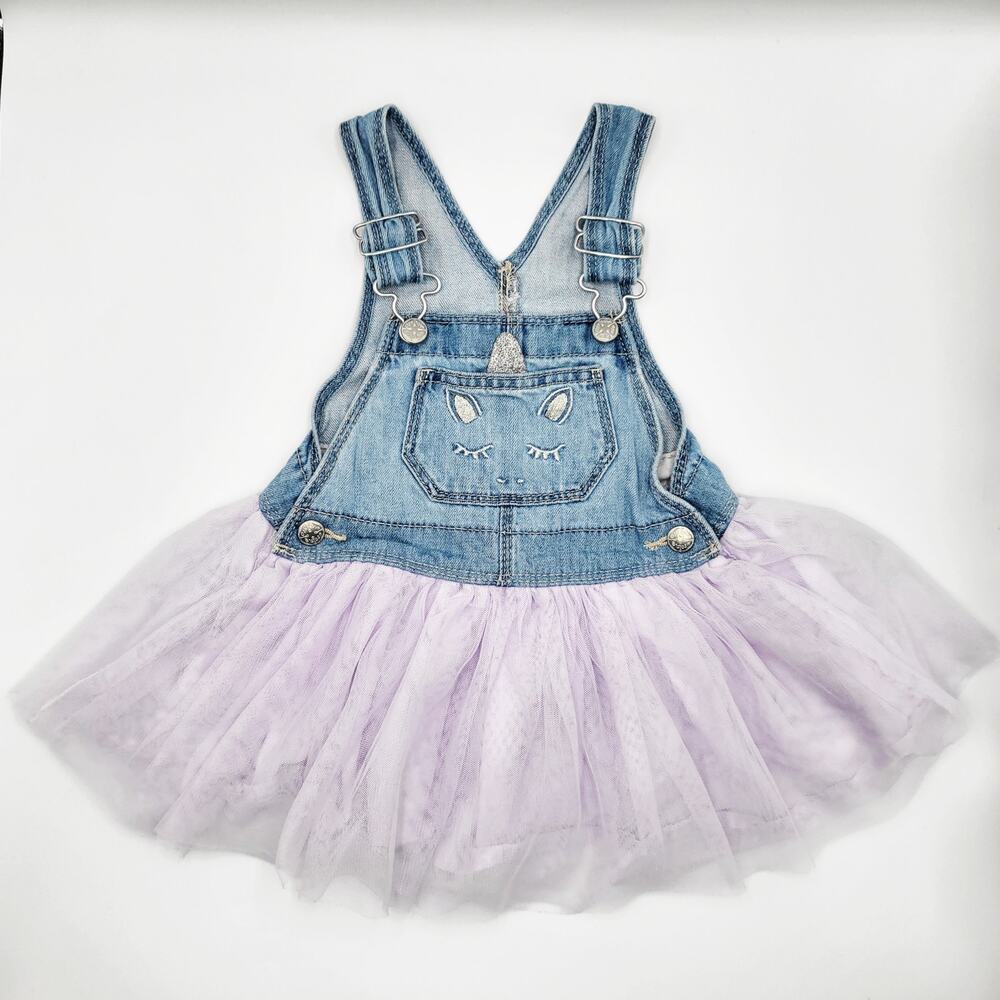 Classic OshKosh B'gosh Vestback Unicorn Detail Denim & Tulle Skirtall Dress 18M